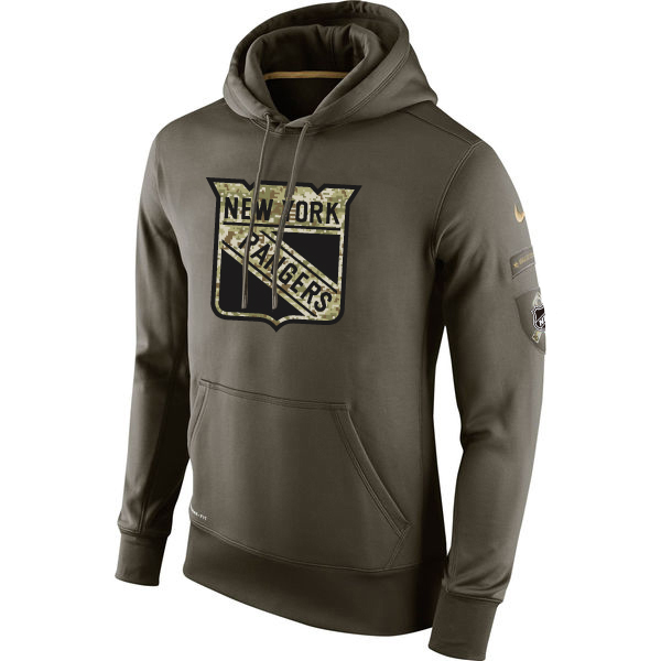 Men NHL New York Rangers Nike Olive Salute To Service KO Performance Hoodie Green->colorado avalanche->NHL Jersey